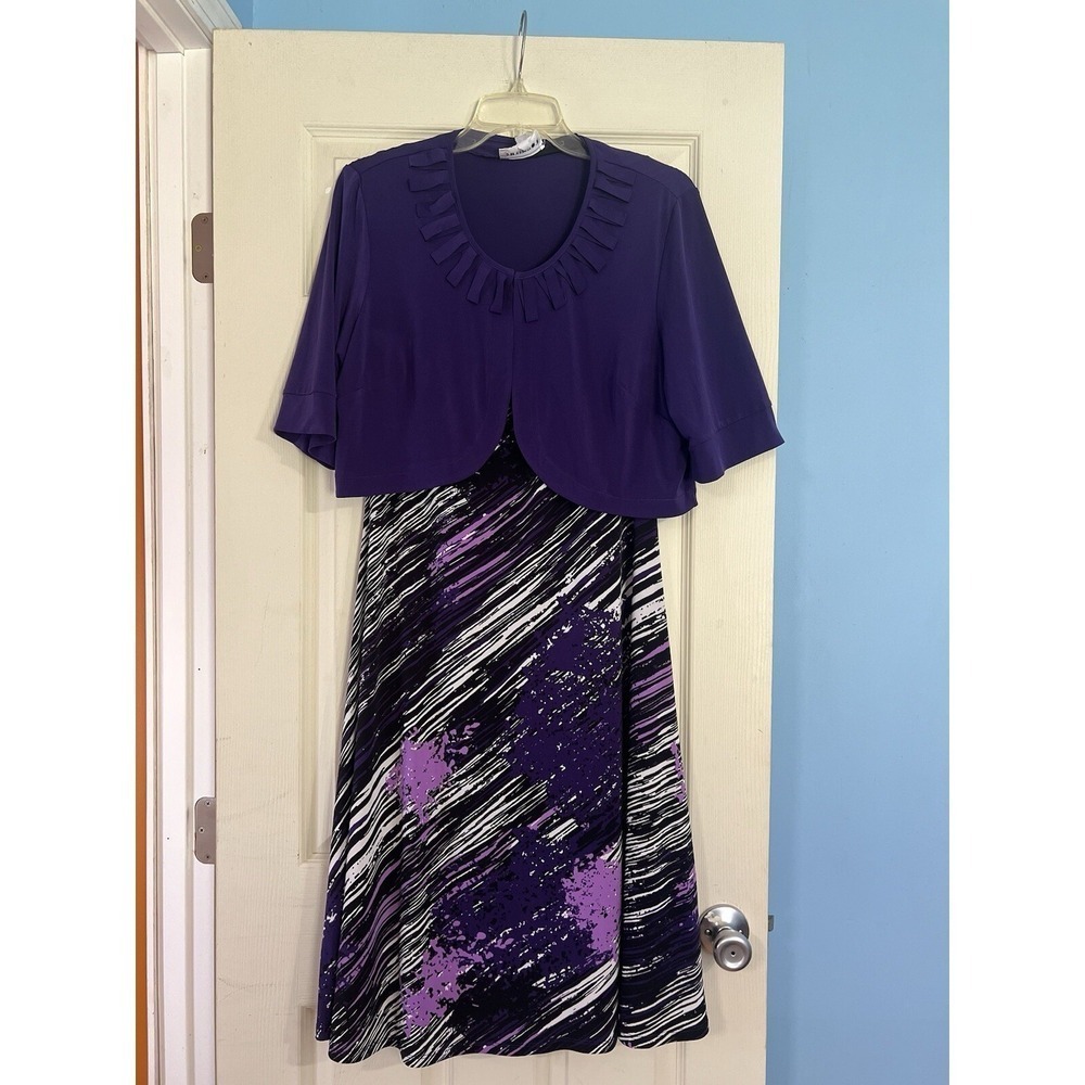 Studio I Purple Abstract Dress Bolero Jacket Set 16 Church Wedding Guest Work